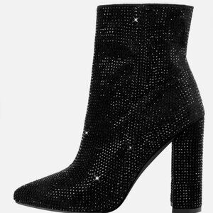 Stunning Black Rhinestone Ankle Boots w/Pointed Toe (4" Heel) New w/Box (12)